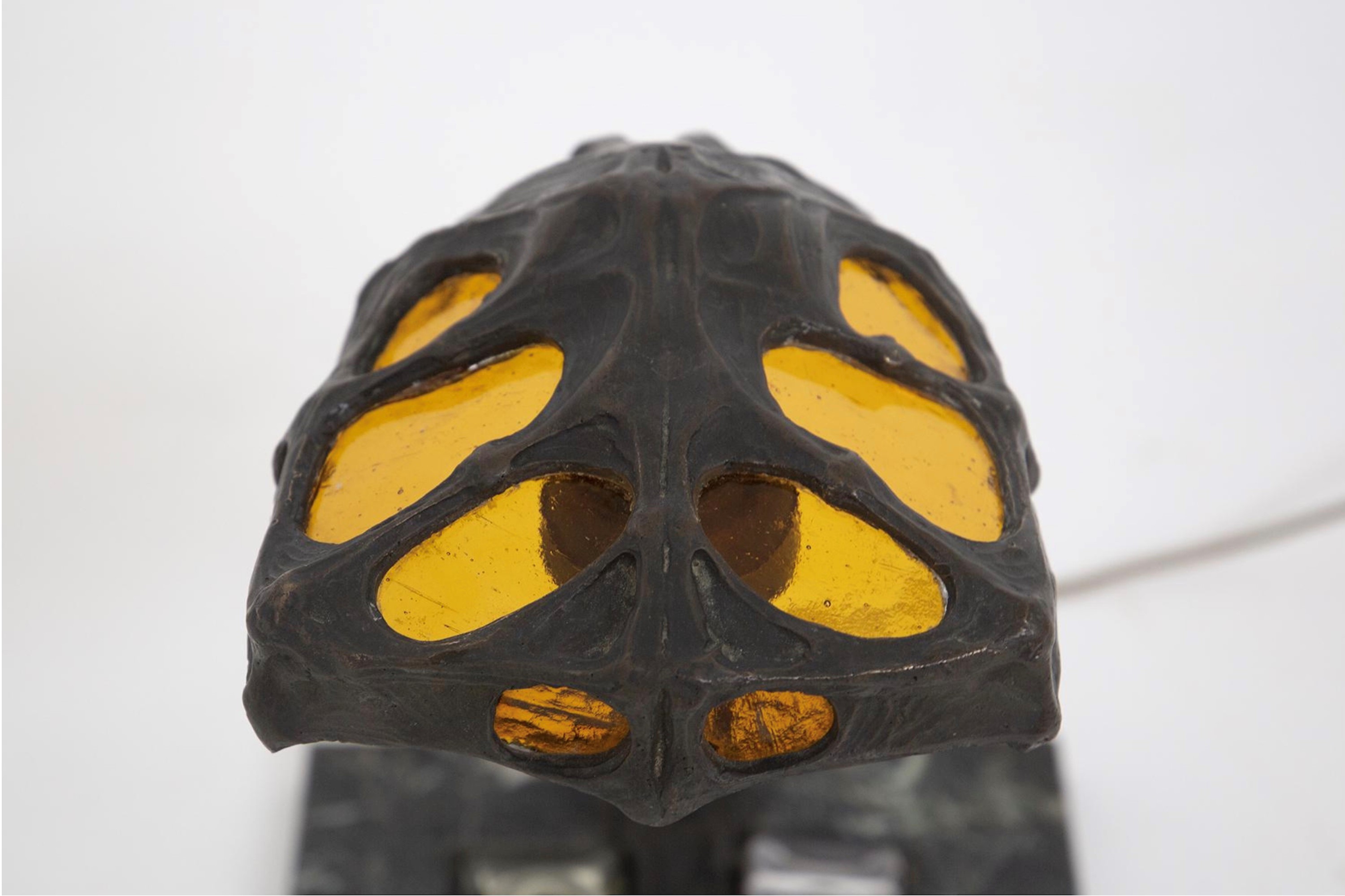 Lampada da Tavolo Art Nouveau in Bronzo e Vetro Giallo