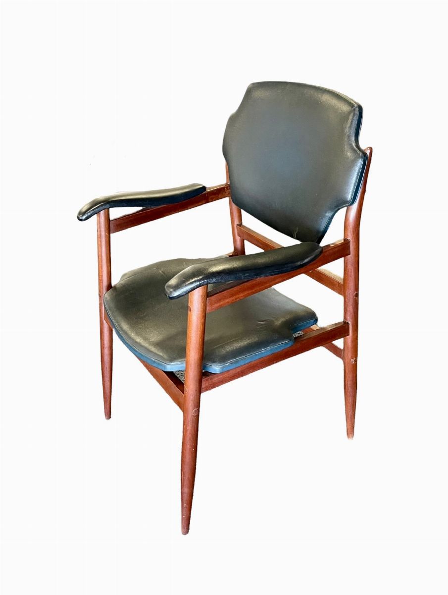 Gunnar Asplund Sweden Vintage Armchairs in Wood And Leather, Set Of 2
