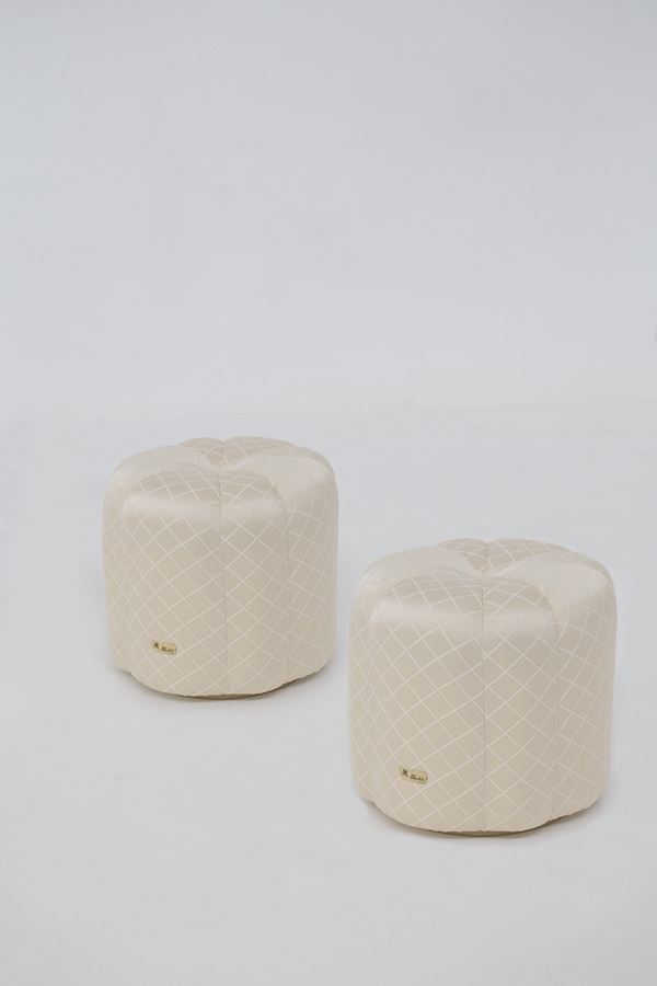 Alain Delon - Pair of satin poufs