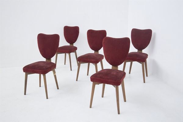 Italian Manufacture Chairs in Velvet and Wood