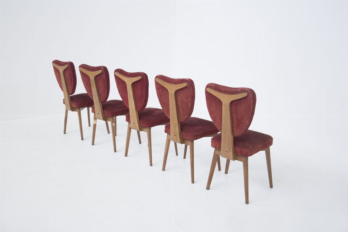 Italian Manufacture Chairs in Velvet And Wood