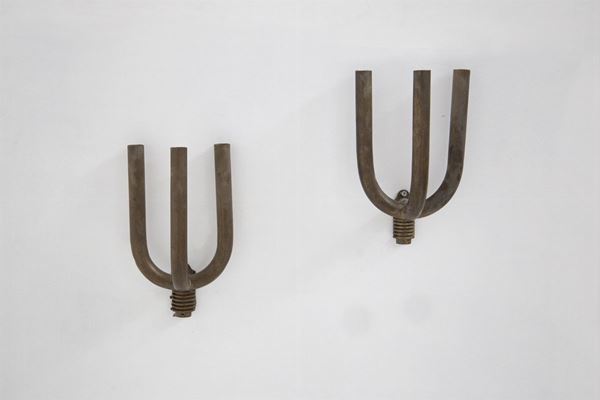 Pair of Vintage Wall Lights in Patina Brass
