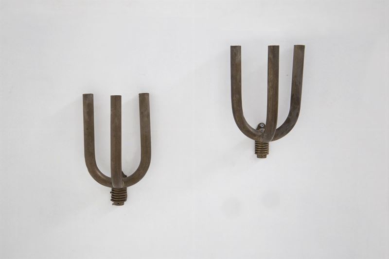 Pair Of Vintage Wall Lights in Patina Brass