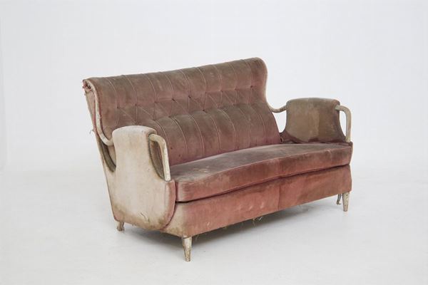 Guglielmo Ulrich - Guglielmo Ulrich Two Seater Sofa in Wood and Cotton
