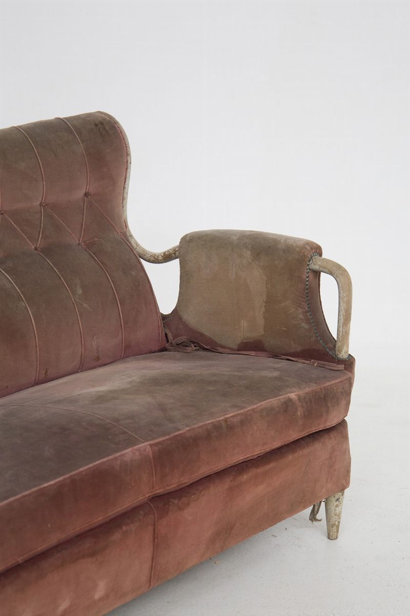 Guglielmo Ulrich Two Seater Sofa in Wood And Cotton
