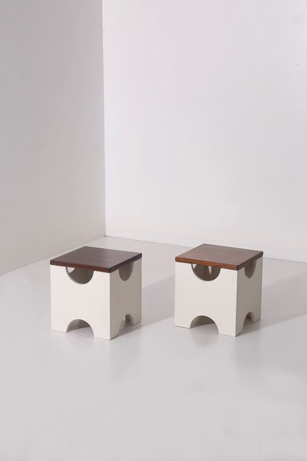 Ettore Sottsass - Pair of poufs for Poltronova, white