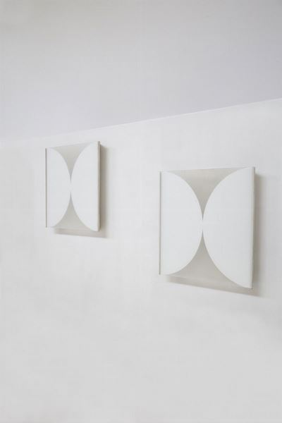 Pair Of Painted Aluminum And Glass Wall Lights