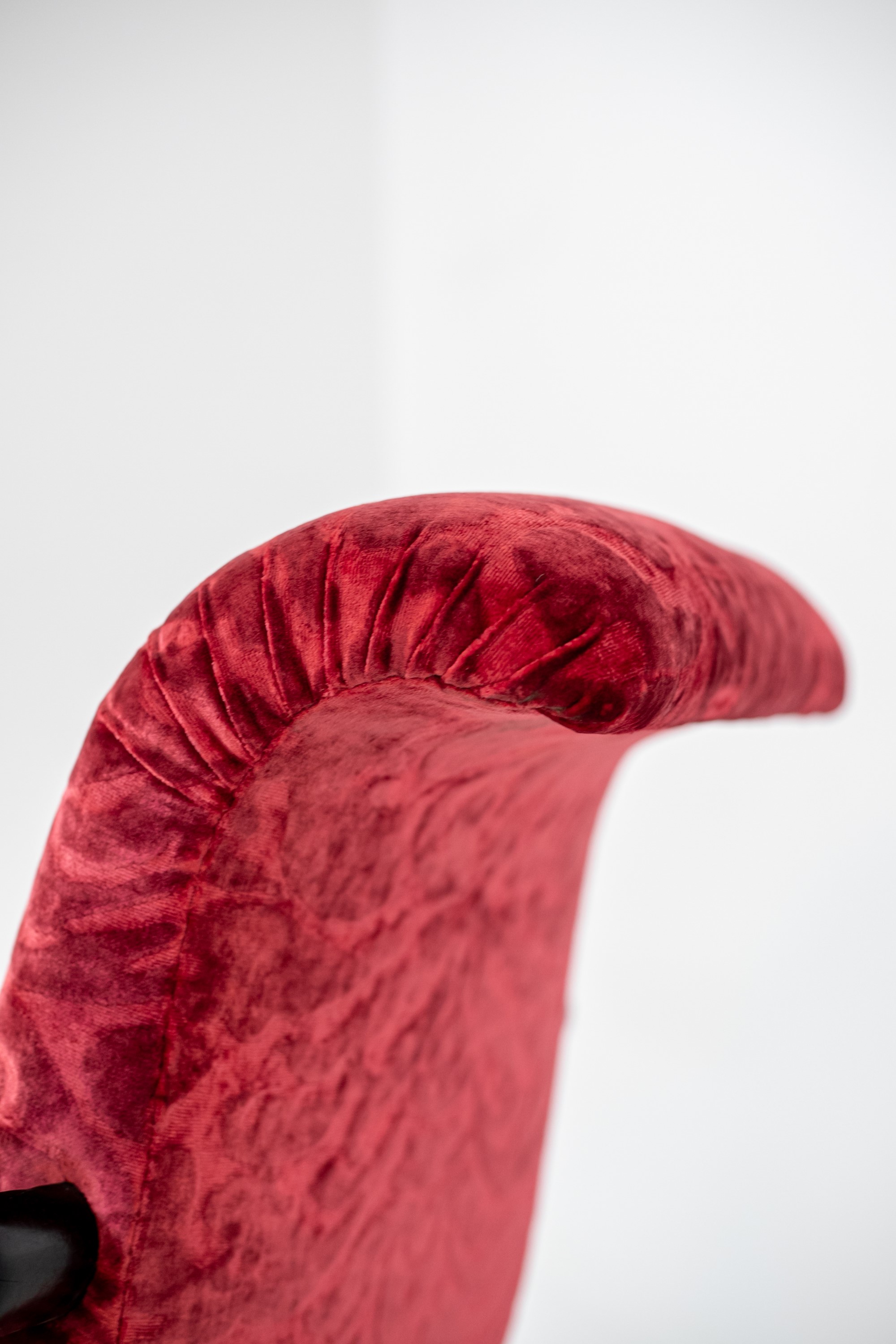 Gilbert Rohde Att. Pair of American Armchairs in Red Velvet Damask and Wood