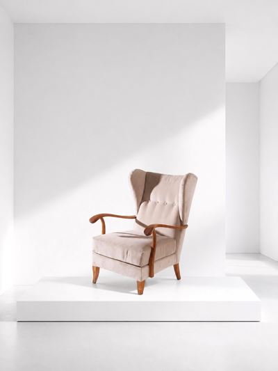 Poltrona nello stile (anni 50), legno e velluto