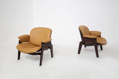 Leather Armchairs By Ico Parisi For Mim, Original Label