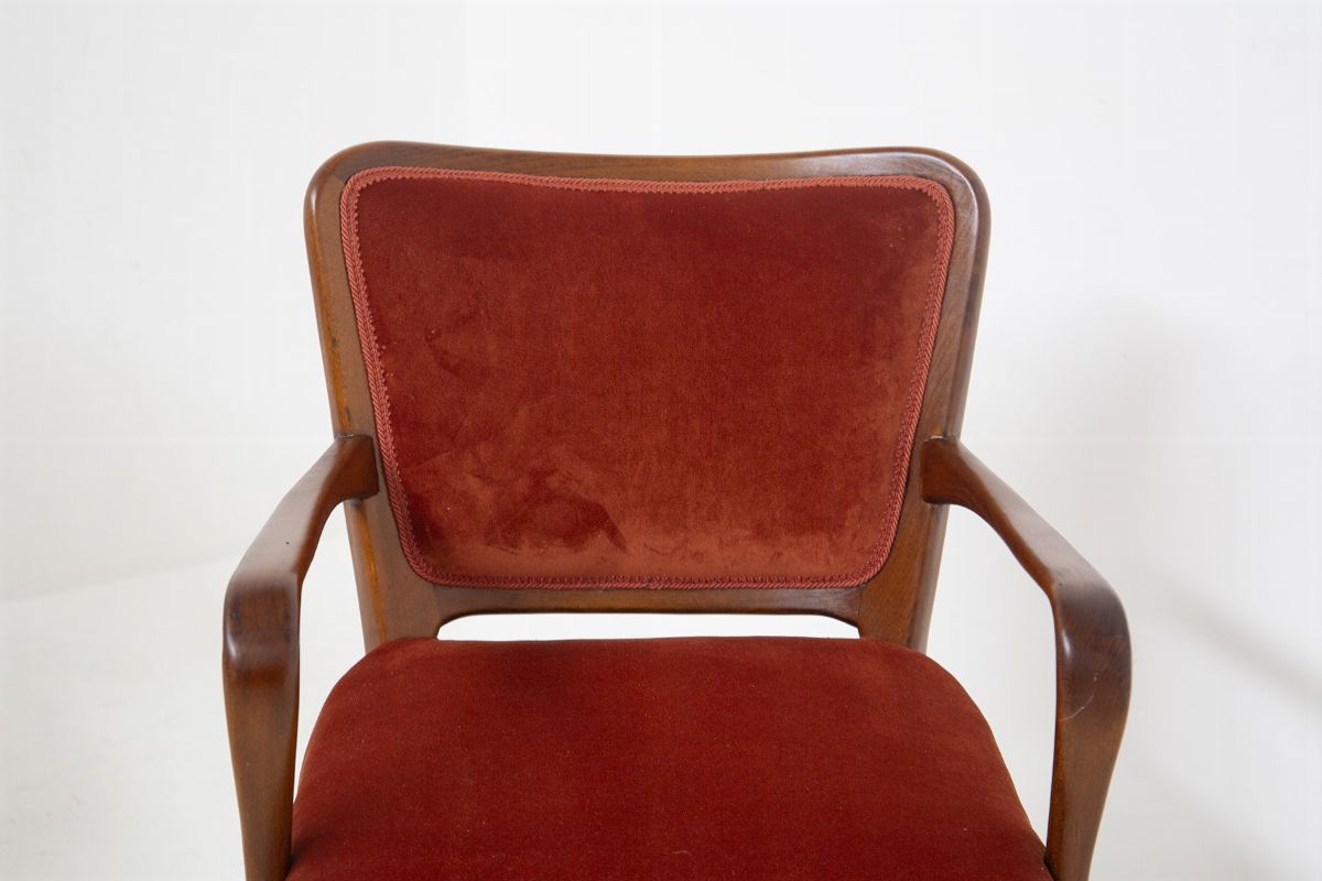 Set di Quattro Poltrone in Velluto Arancione e Legno, Pubblicato