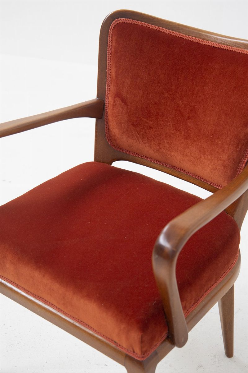 Set di Quattro Poltrone in Velluto Arancione e Legno, Pubblicato