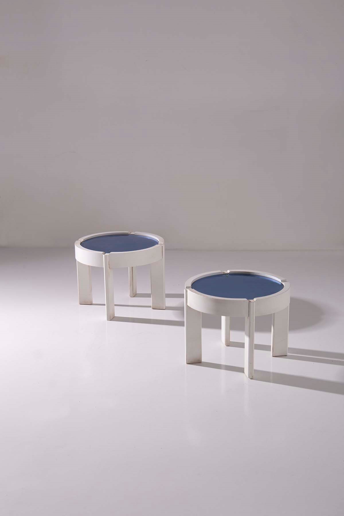 Gianfranco Frattini : Pair of blue glass coffee tables  - Auction Christmas Sale - LTWID Auction House