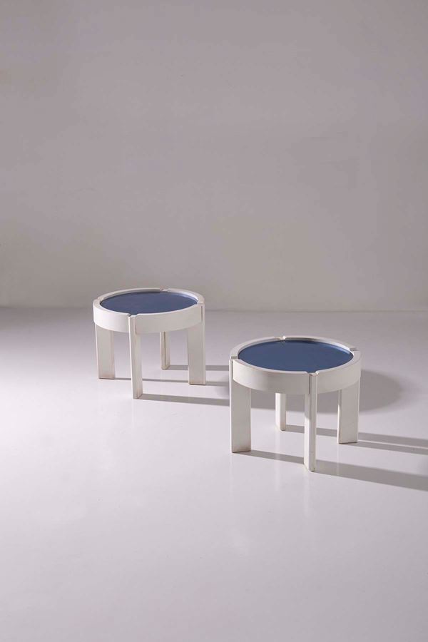 Gianfranco Frattini - Pair of blue glass coffee tables