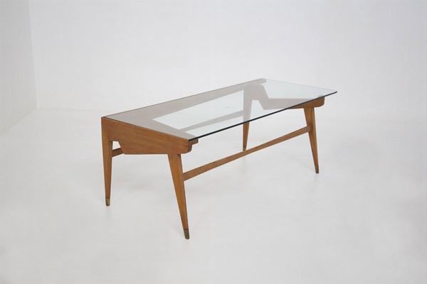Italian Vintage Coffee Table in Wood, Glass and Brass