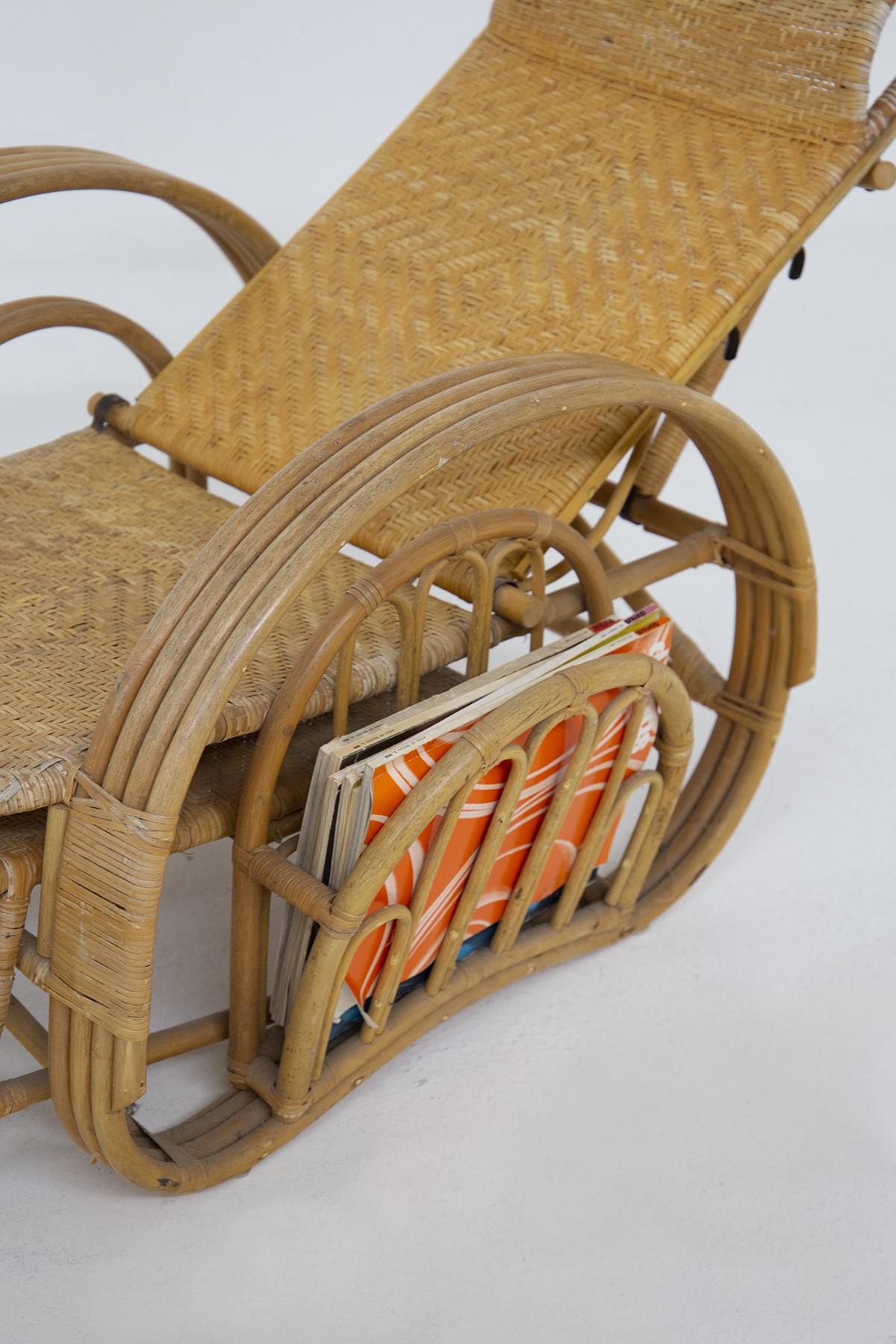 Vintage Rattan And Bamboo Armchair With Magazine Holder