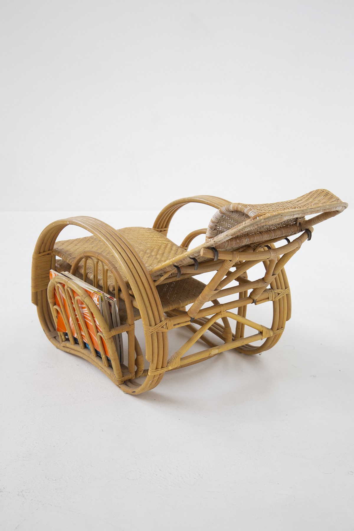 Vintage Rattan And Bamboo Armchair With Magazine Holder