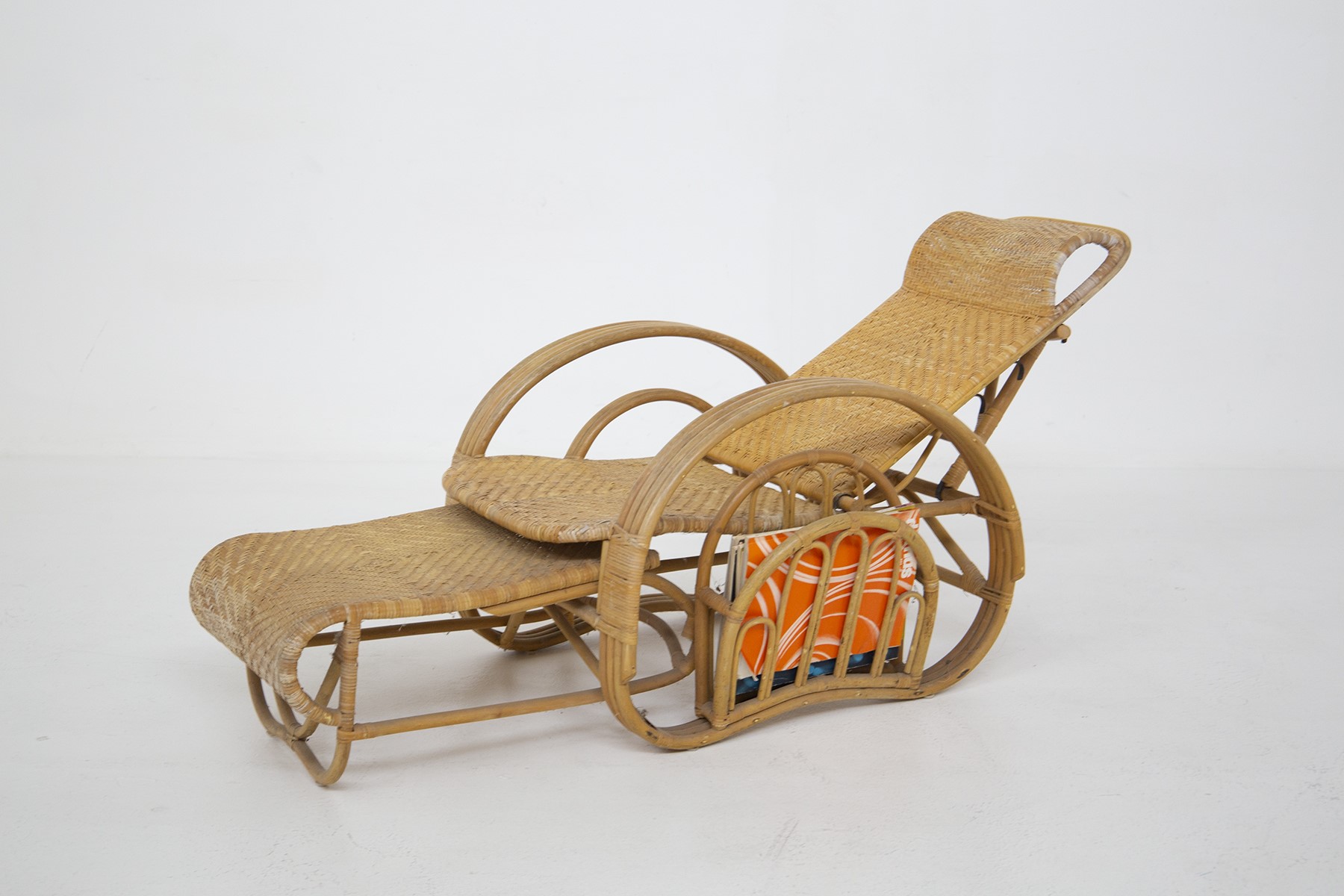 Vintage Rattan And Bamboo Armchair With Magazine Holder