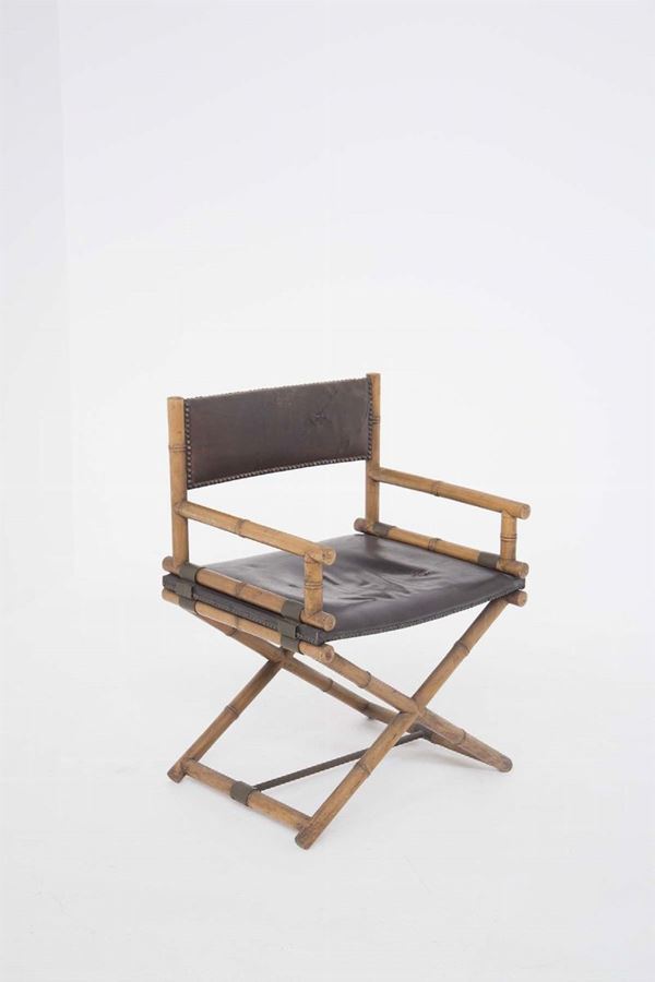 Sedia da regista McGuire Modello X-Chair in pelle, bambù e ottone