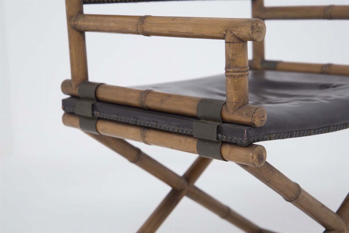 Sedia da regista McGuire Modello X-Chair in pelle, bambù e ottone