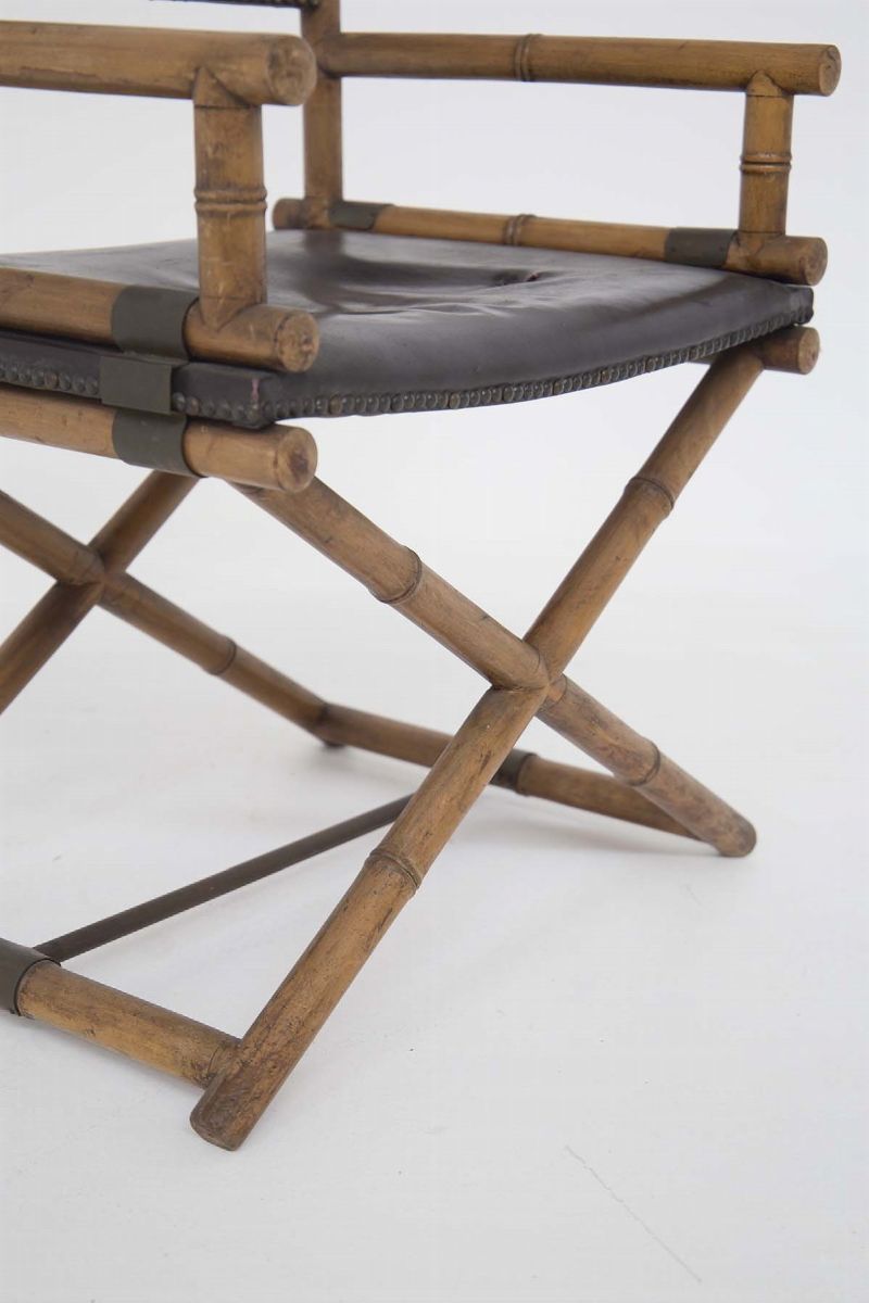 Sedia da regista McGuire Modello X-Chair in pelle, bambù e ottone