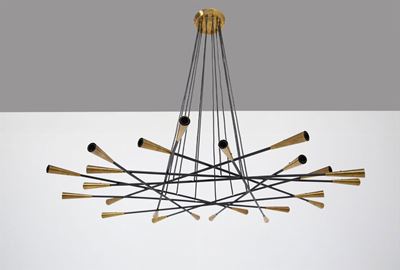Vintage Shanghai Chandelier in Brass And Black Painted Brass
