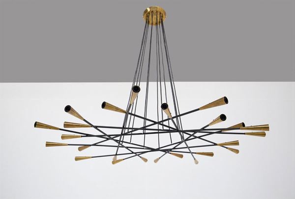 Shanghai vintage brass and black painted brass chandelier