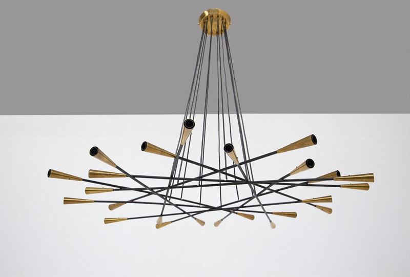 Vintage Shanghai Chandelier in Brass And Black Painted Brass