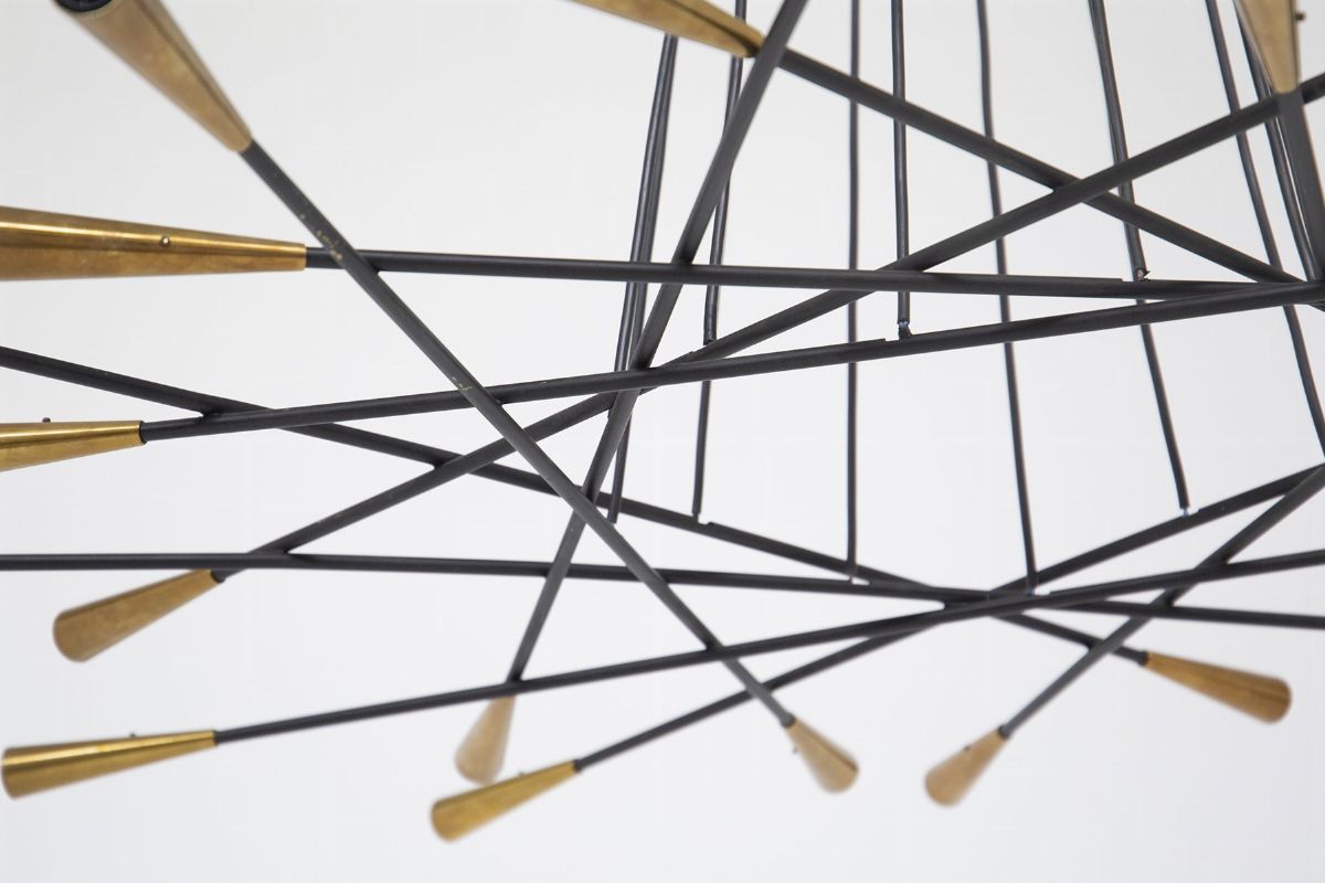 Vintage Shanghai Chandelier in Brass And Black Painted Brass