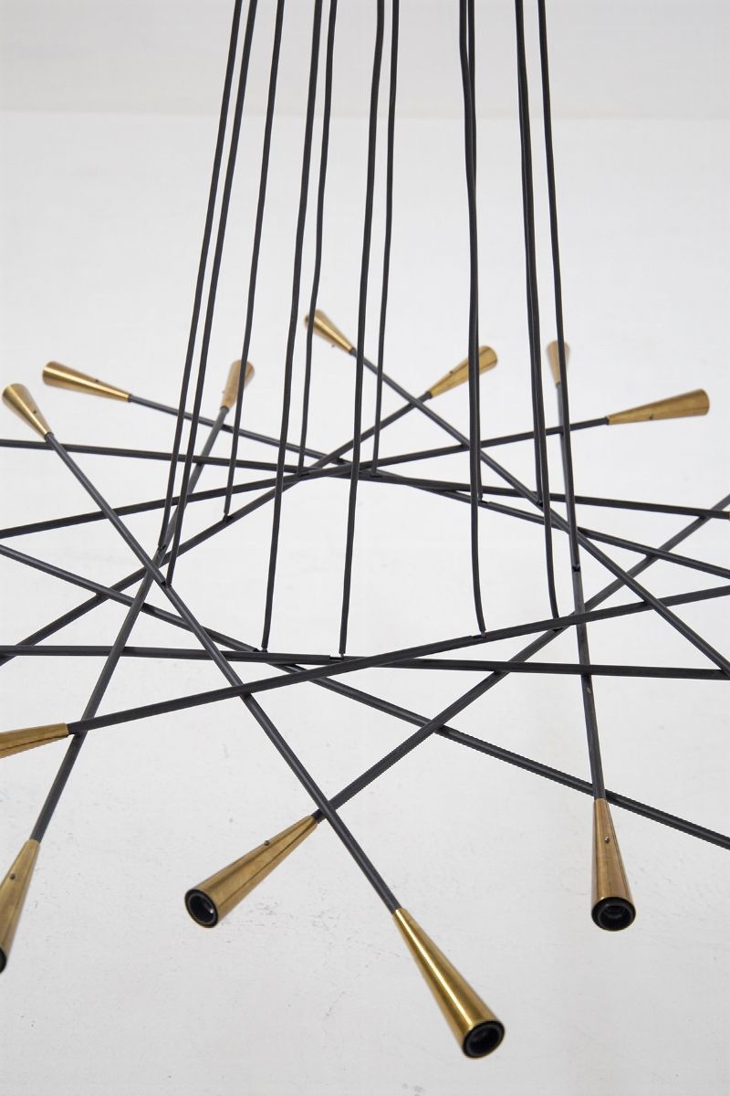 Vintage Shanghai Chandelier in Brass And Black Painted Brass