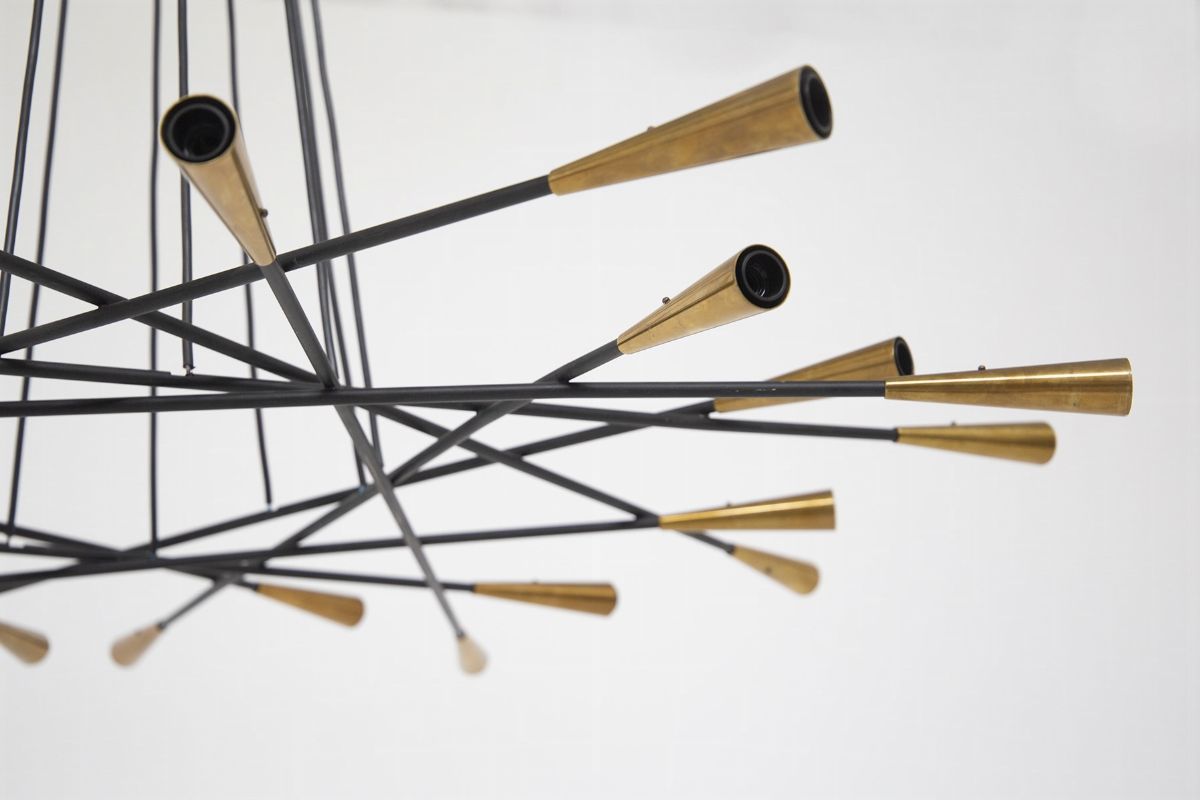 Vintage Shanghai Chandelier in Brass And Black Painted Brass