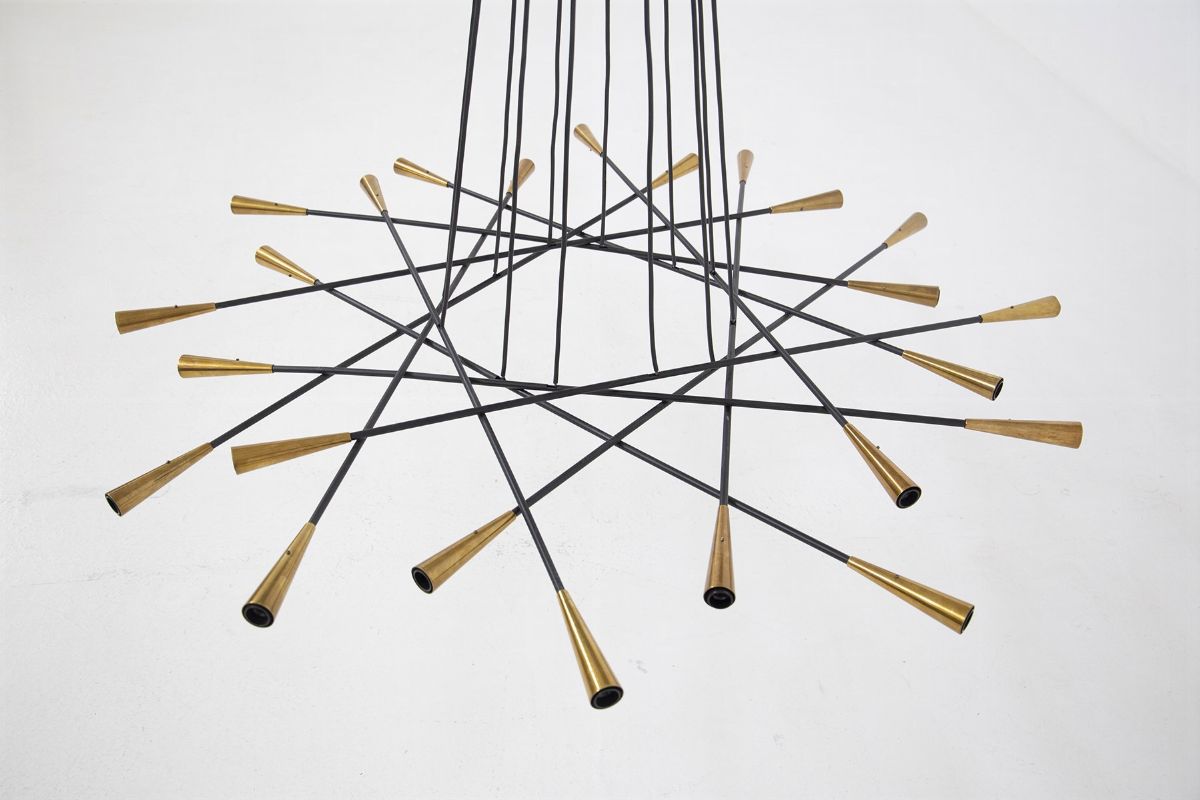Vintage Shanghai Chandelier in Brass And Black Painted Brass