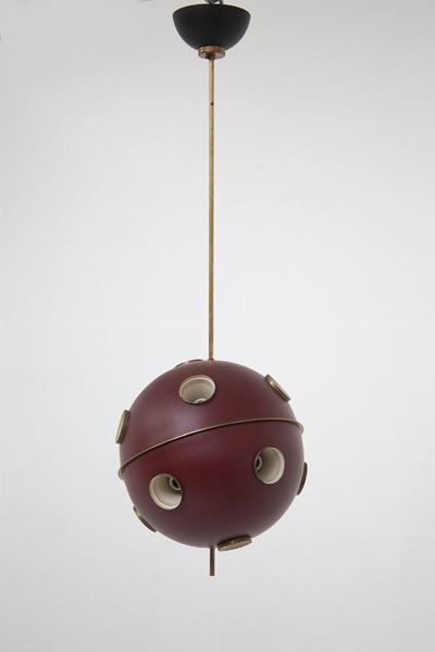 Oscar Torlasco Red Chandelier in Brass And Aluminum
