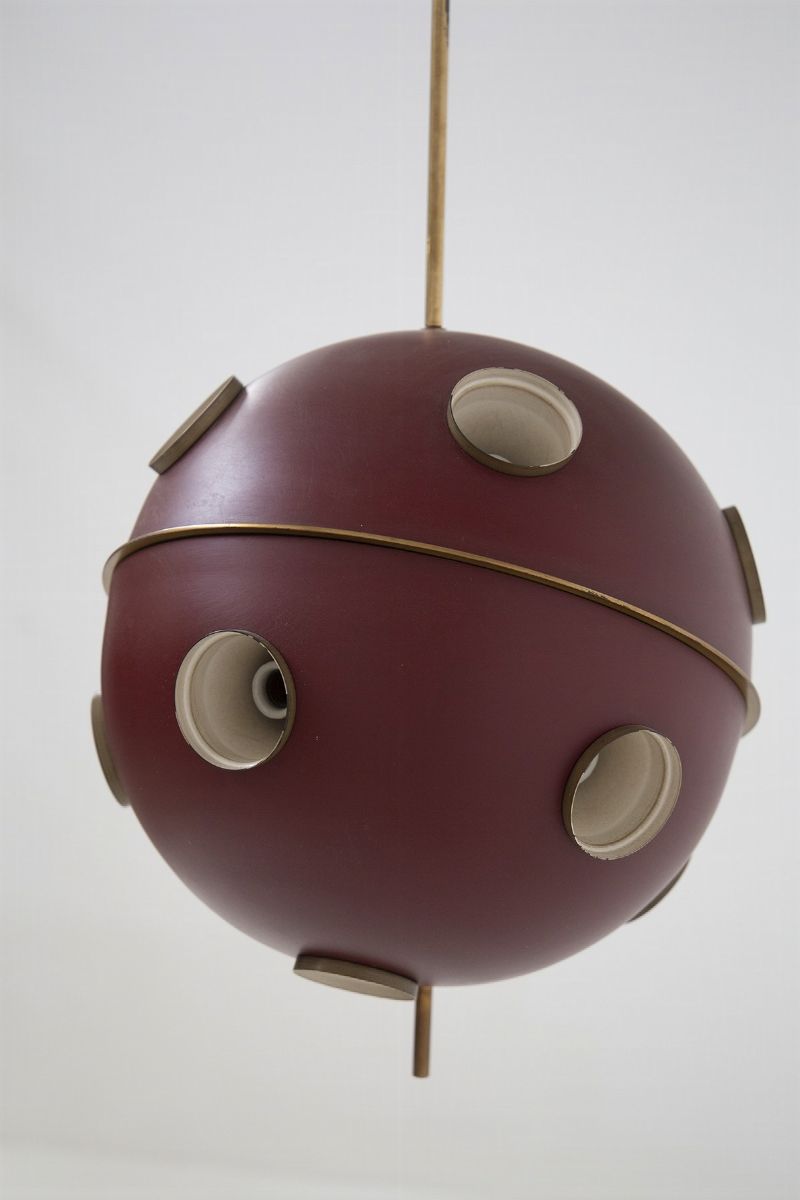 Oscar Torlasco Red Chandelier in Brass And Aluminum