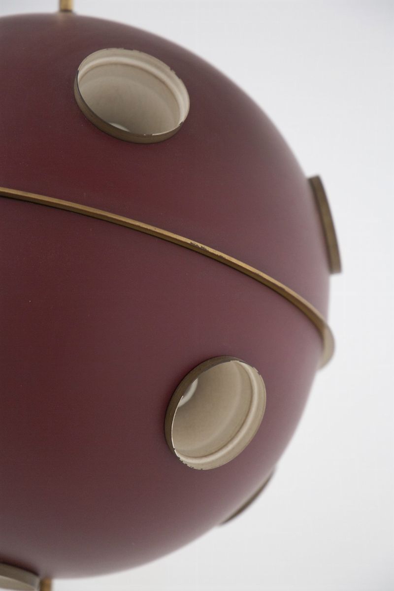 Oscar Torlasco Red Chandelier in Brass And Aluminum