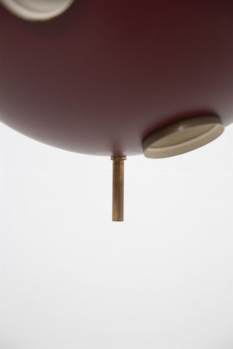 Oscar Torlasco Red Chandelier in Brass And Aluminum