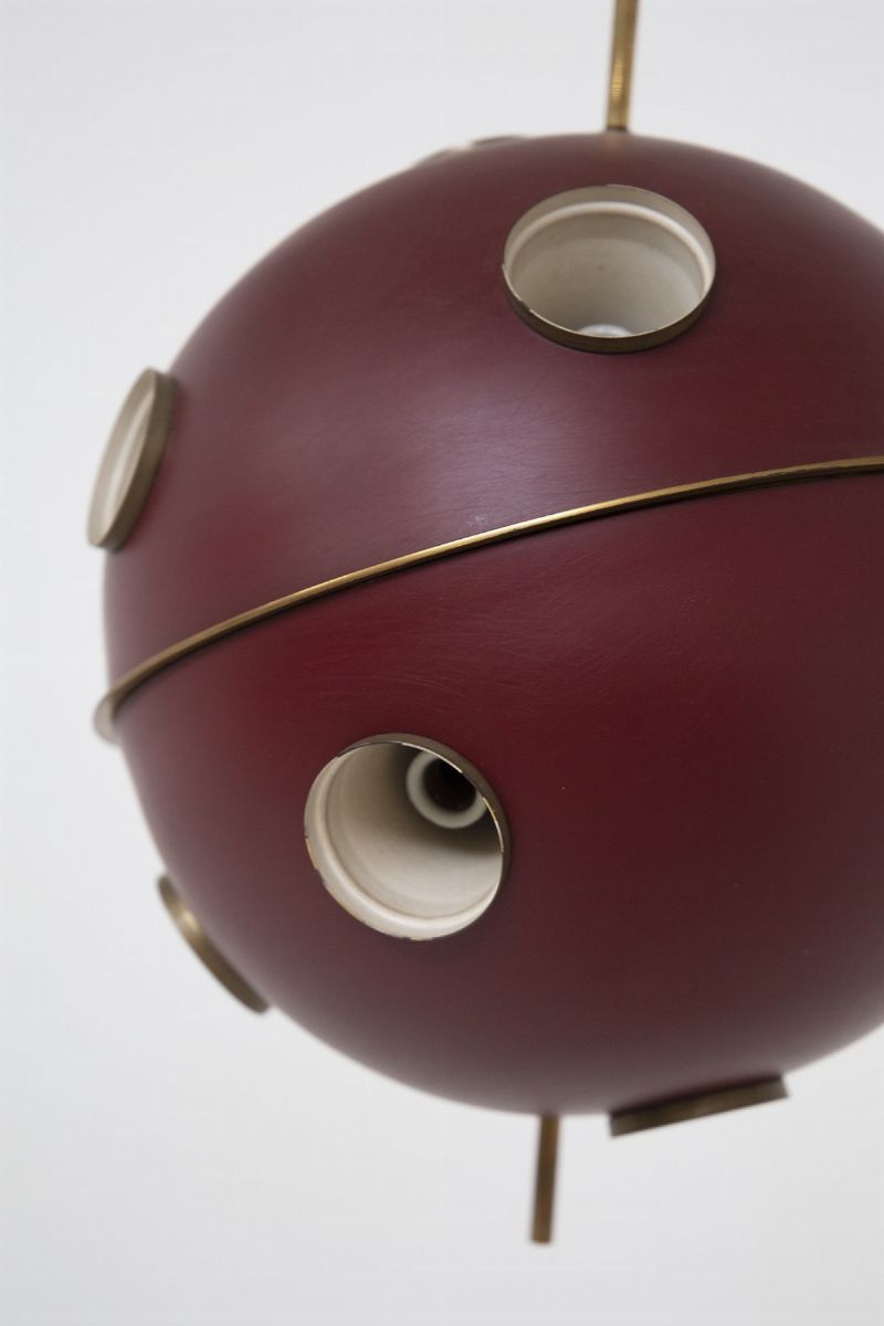 Oscar Torlasco Red Chandelier in Brass And Aluminum