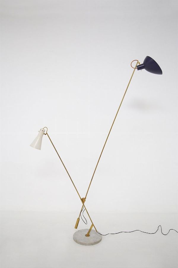 Vittoriano Vigano First Edition Floor Lamp in Marble and Brass, Original Label