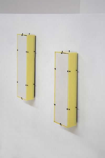 Angelo Lelli Wall Lights in Plexi And Brass, Original Label