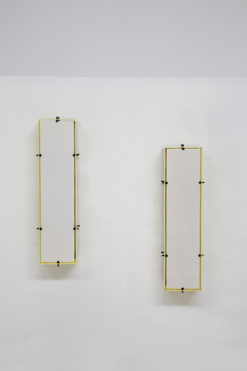 Angelo Lelli Wall Lights in Plexi And Brass, Original Label