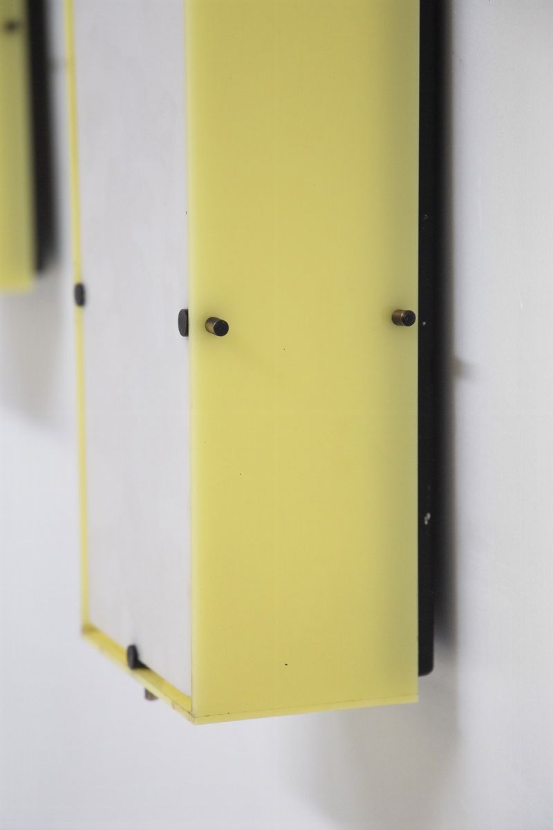 Angelo Lelli Wall Lights in Plexi And Brass, Original Label