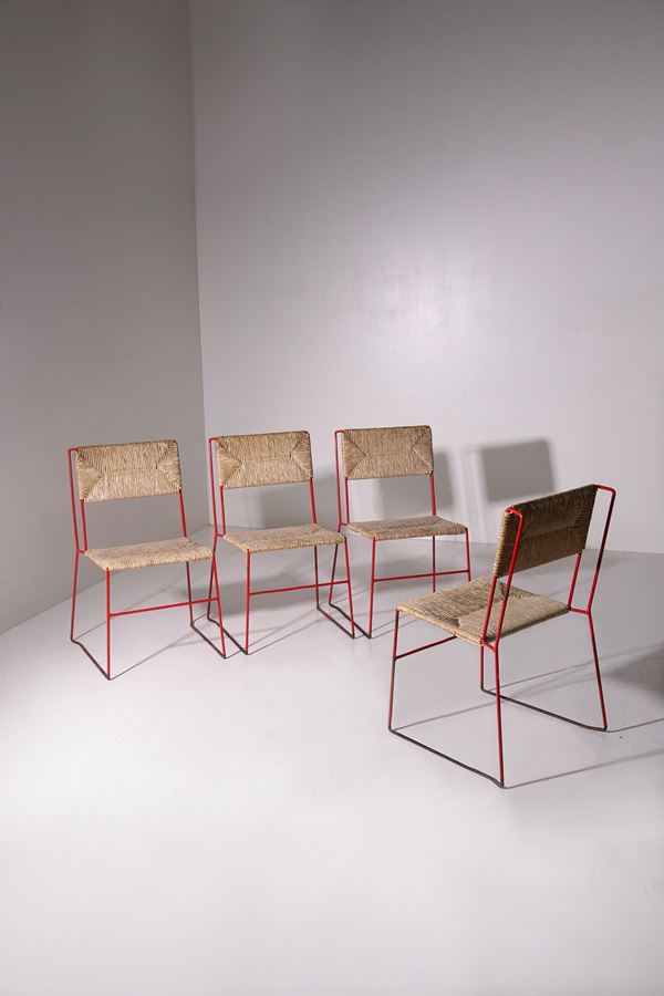 Manifattura francese - Set of four straw chairs
