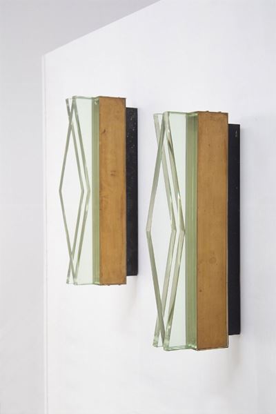 Pair Of Applique in Brass And Glass By Max Ingrand For Fontana Arte