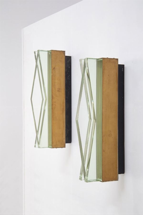 Pair of Applique in Brass and Glass by Max Ingrand for Fontana Arte