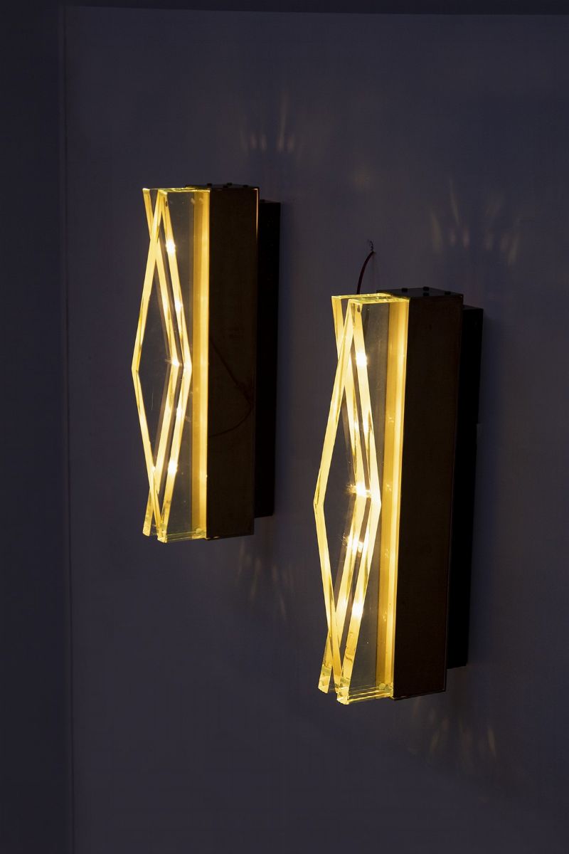 Pair Of Applique in Brass And Glass By Max Ingrand For Fontana Arte