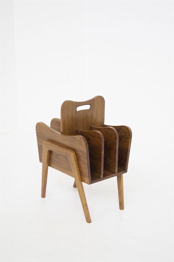 Rare Vintage Magazine Holder in Wood by Gio Ponti, Certified