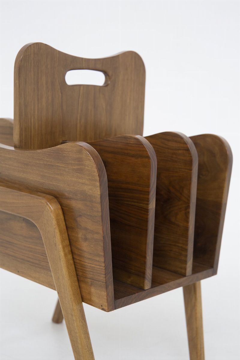 Rare Vintage Magazine Holder in Wood By Gio Ponti, Certified