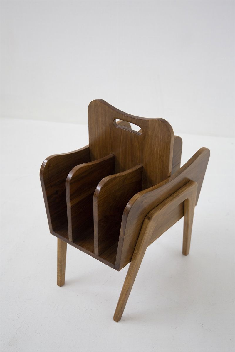 Rare Vintage Magazine Holder in Wood By Gio Ponti, Certified