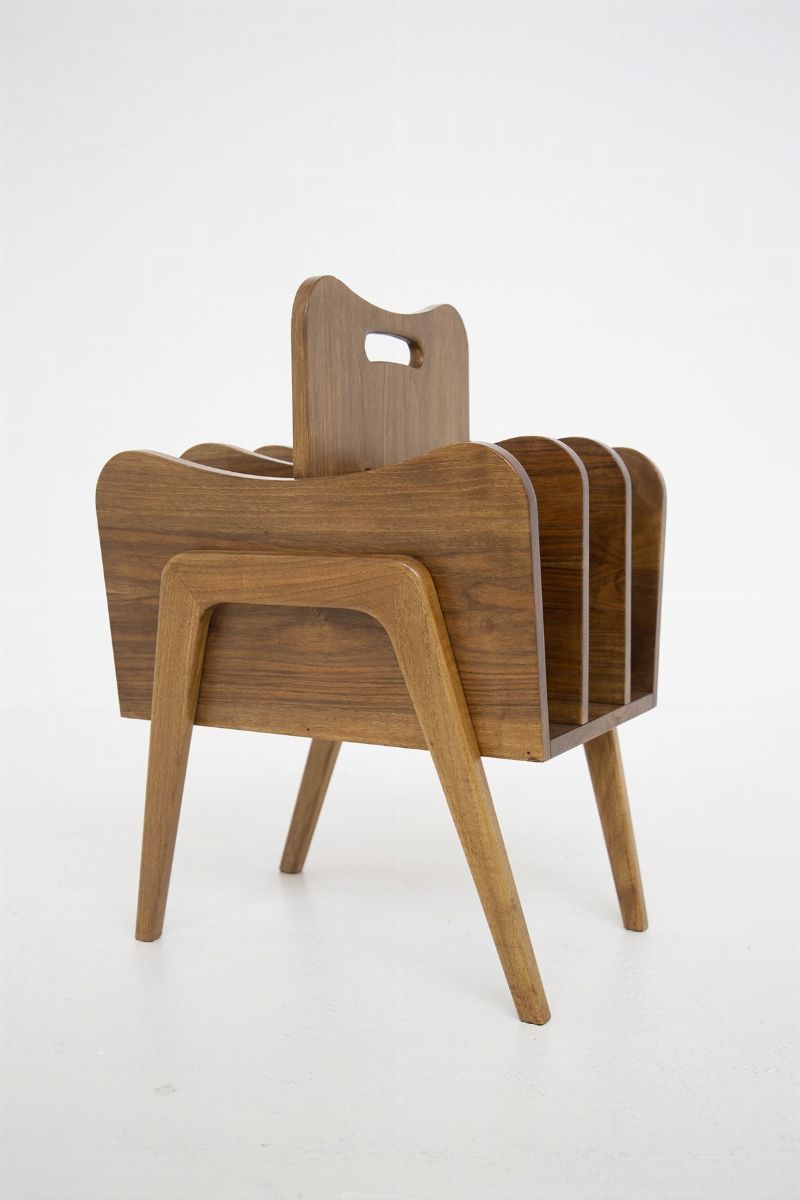 Rare Vintage Magazine Holder in Wood By Gio Ponti, Certified