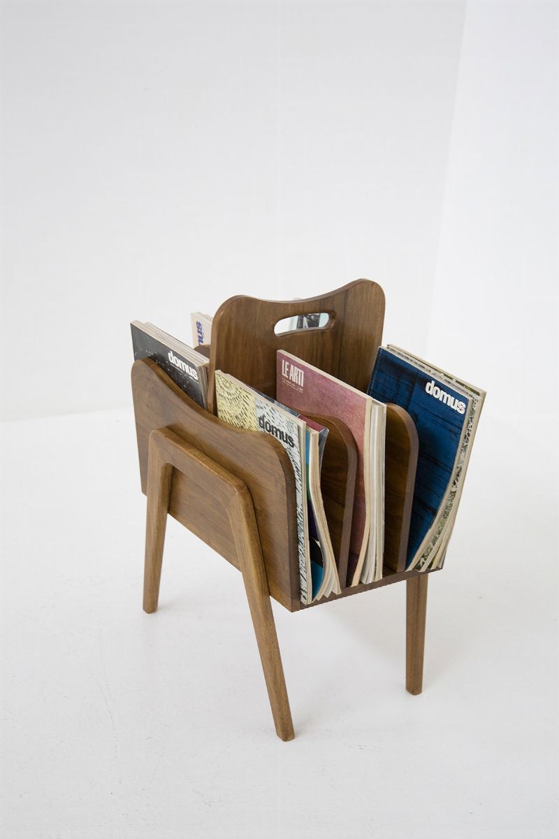 Rare Vintage Magazine Holder in Wood By Gio Ponti, Certified